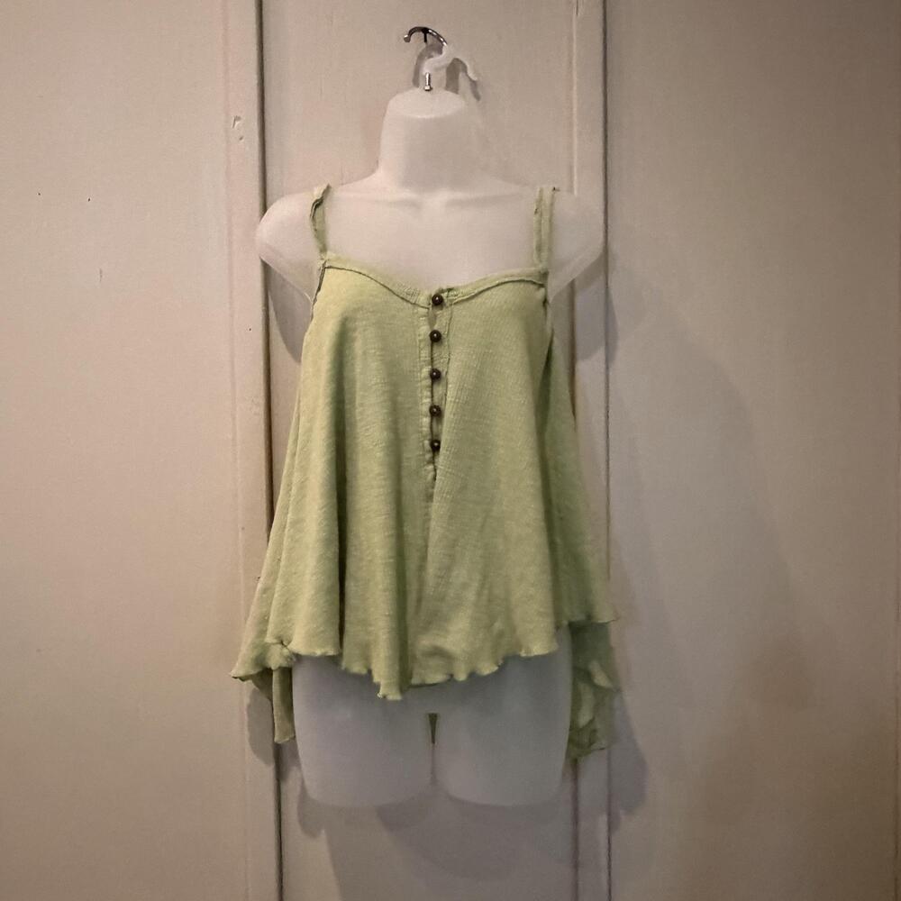 We The Free Dream Weaver Cami Tank Top Small Green V Neck Button Front Flowy